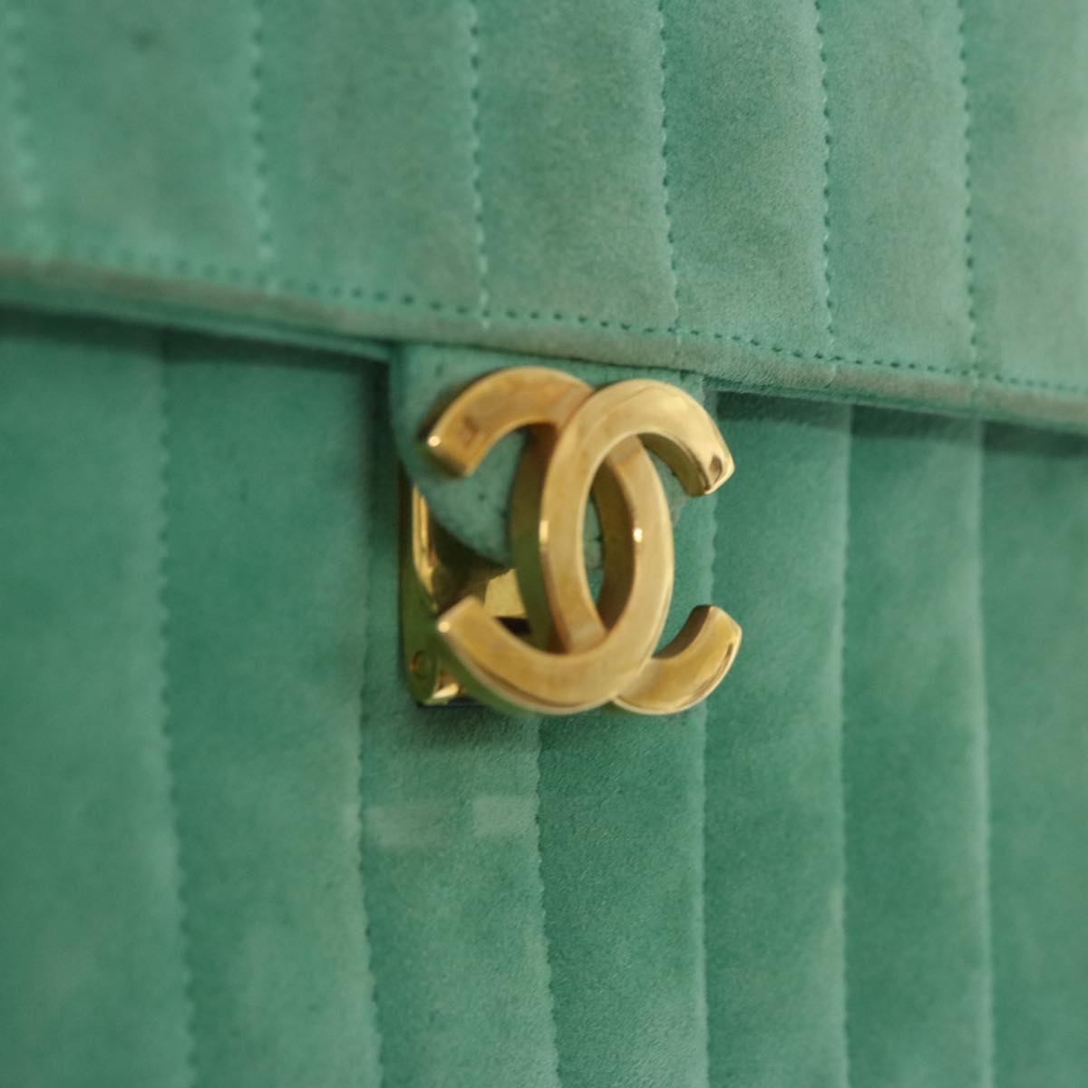 CHANEL Hand Bag Suede Green CC Auth 68731A