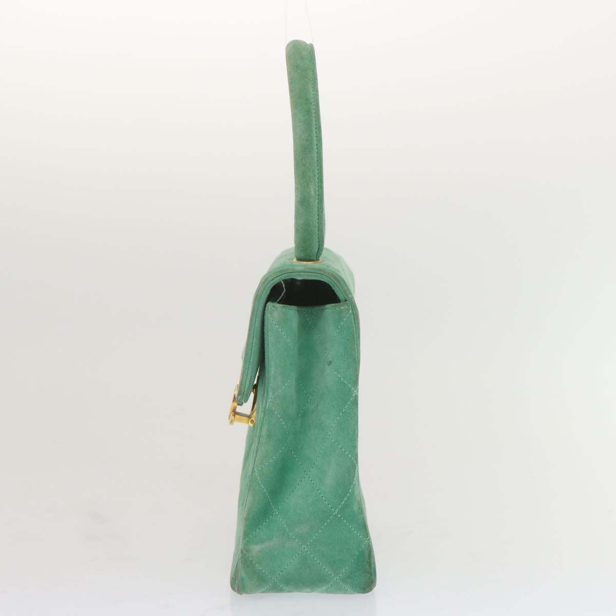 CHANEL Hand Bag Suede Green CC Auth 68731SAV