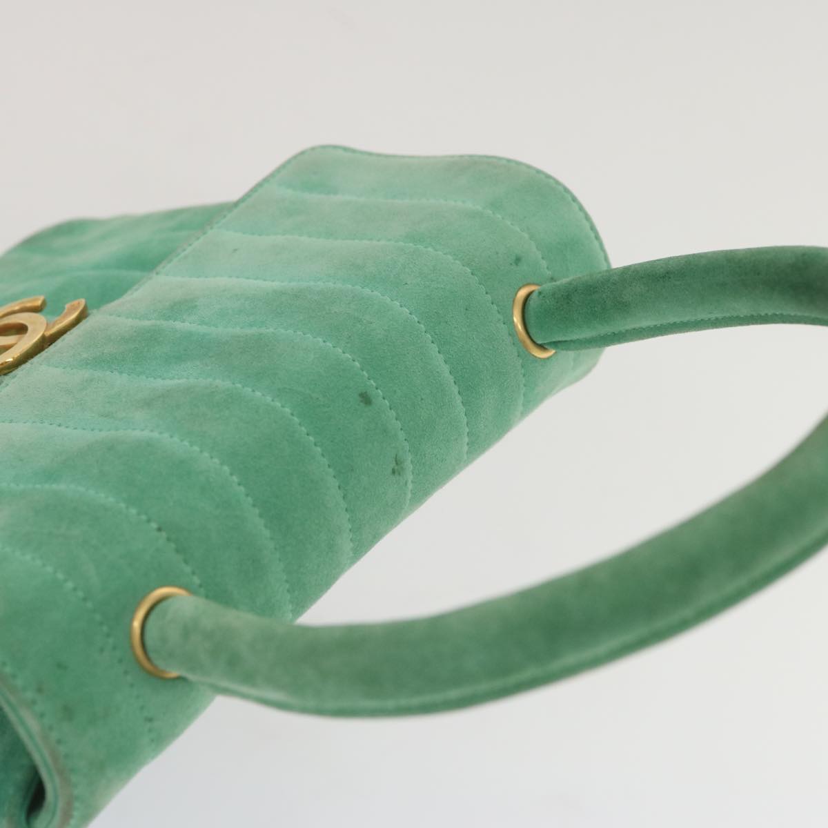 CHANEL Hand Bag Suede Green CC Auth 68731A