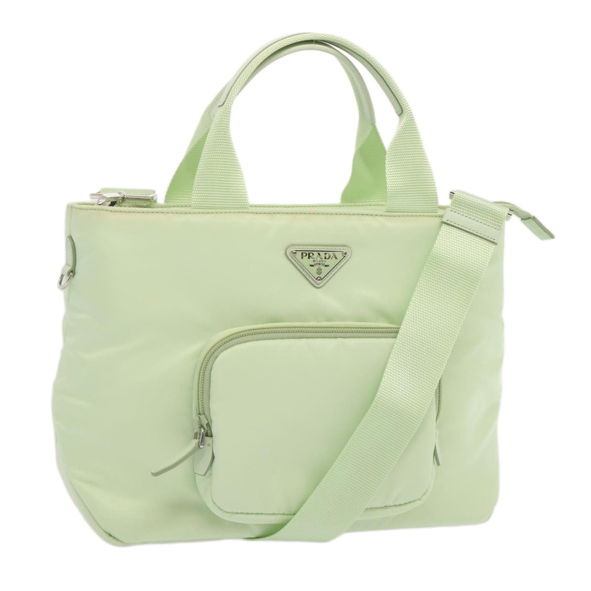 PRADA Hand Bag Nylon 2way Light Green Auth 68918AV
