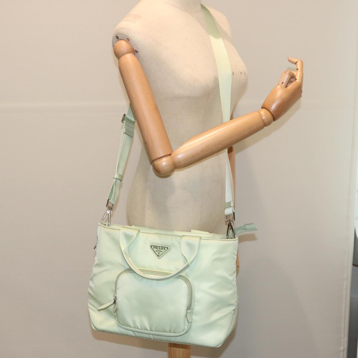 PRADA Hand Bag Nylon 2way Light Green Auth 68918AV