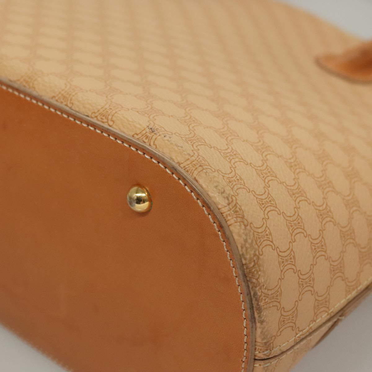 CELINE Macadam Canvas Hand Bag PVC Leather 2way Beige Auth 69018