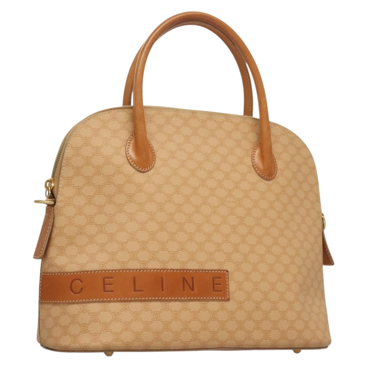 CELINE Macadam Canvas Hand Bag PVC Leather 2way Beige Auth 69018