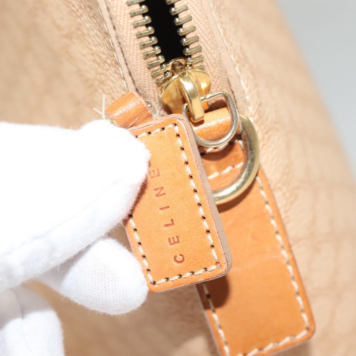 CELINE Macadam Canvas Hand Bag PVC Leather 2way Beige Auth 69018