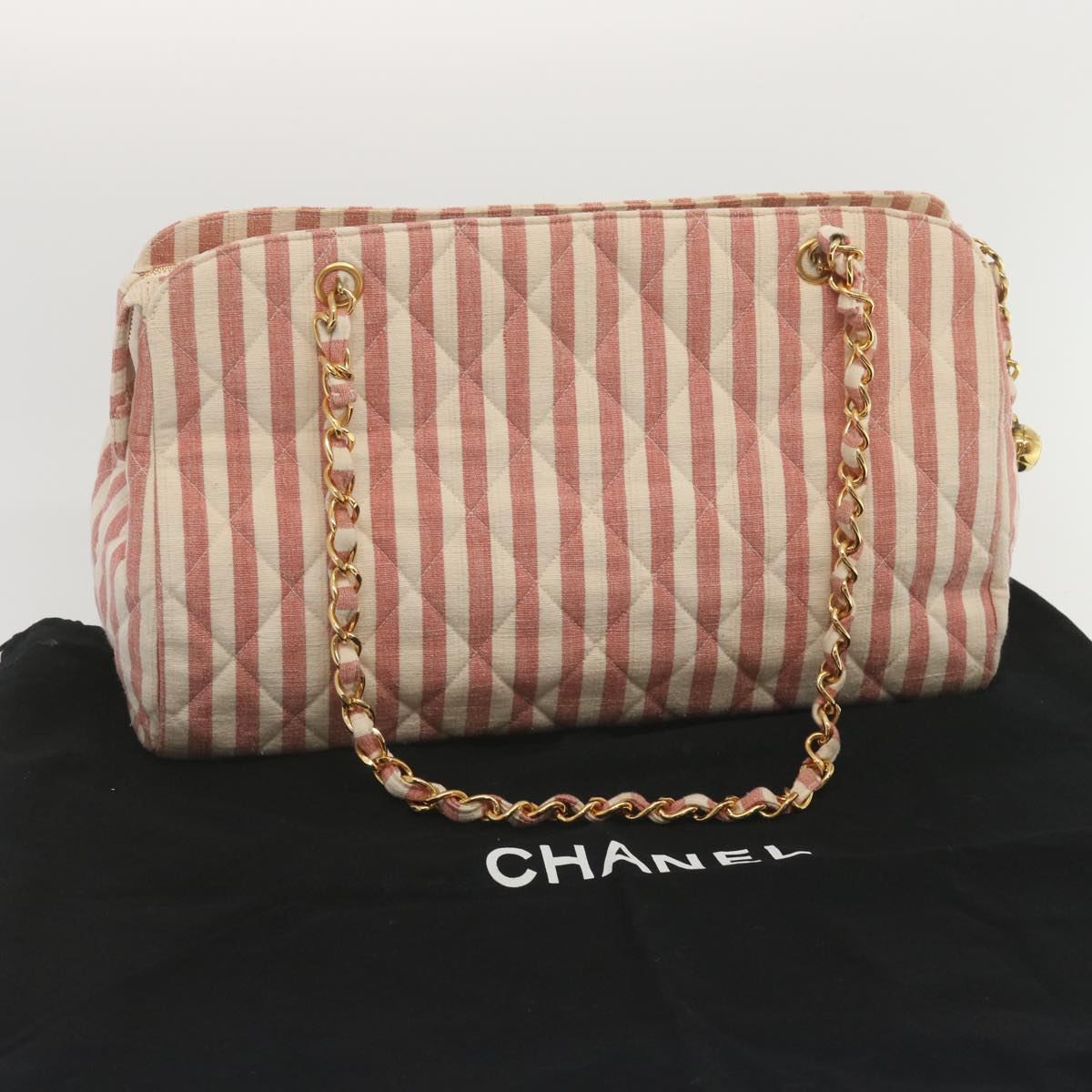 CHANEL Matelasse Chain Shoulder Bag Canvas White Red CC Auth 69059SAV