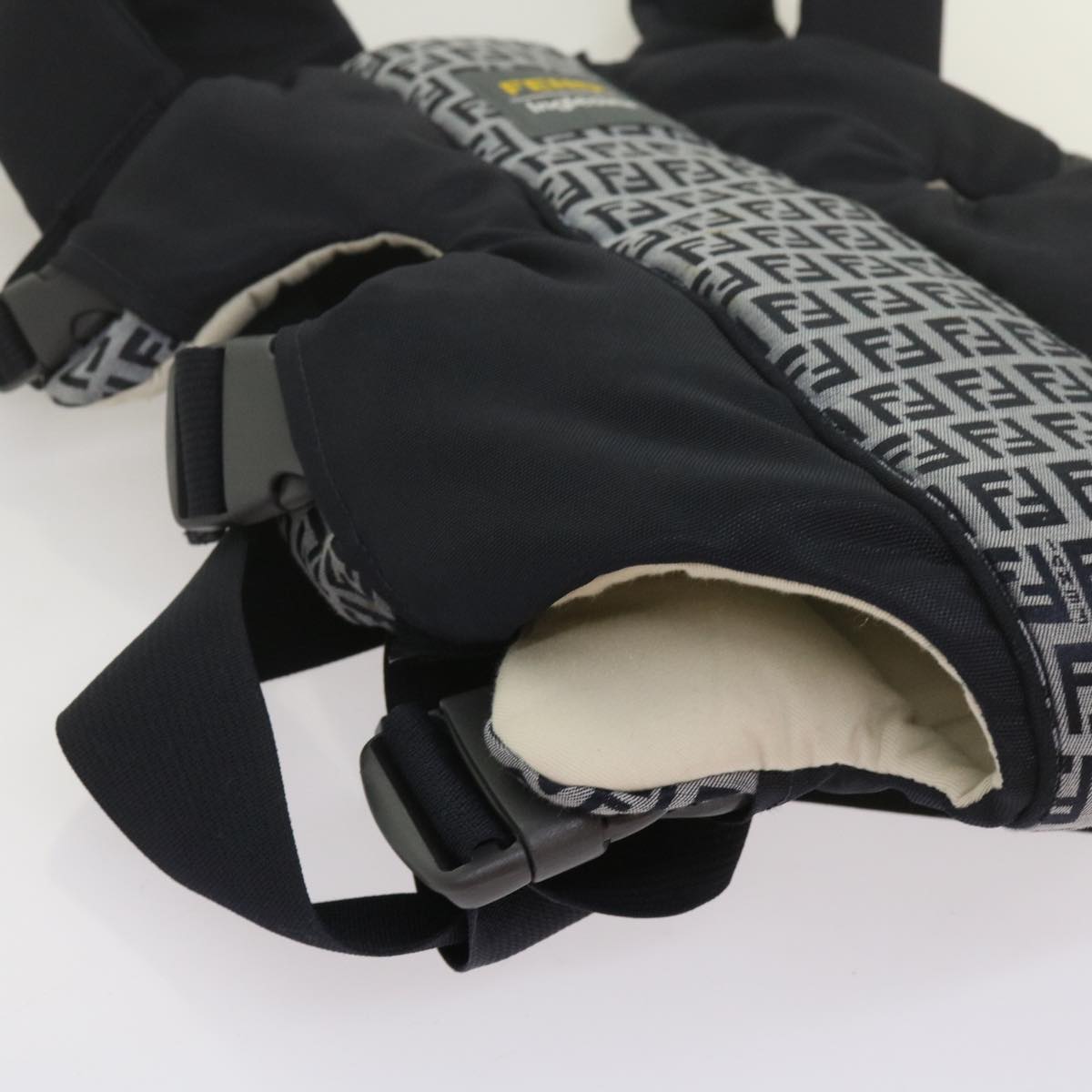 FENDI Baby Carrier Zucchino Canvas Shoulder Bag Black Auth 69064V