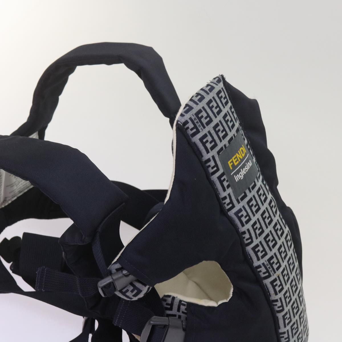 FENDI Baby Carrier Zucchino Canvas Shoulder Bag Black Auth 69064V