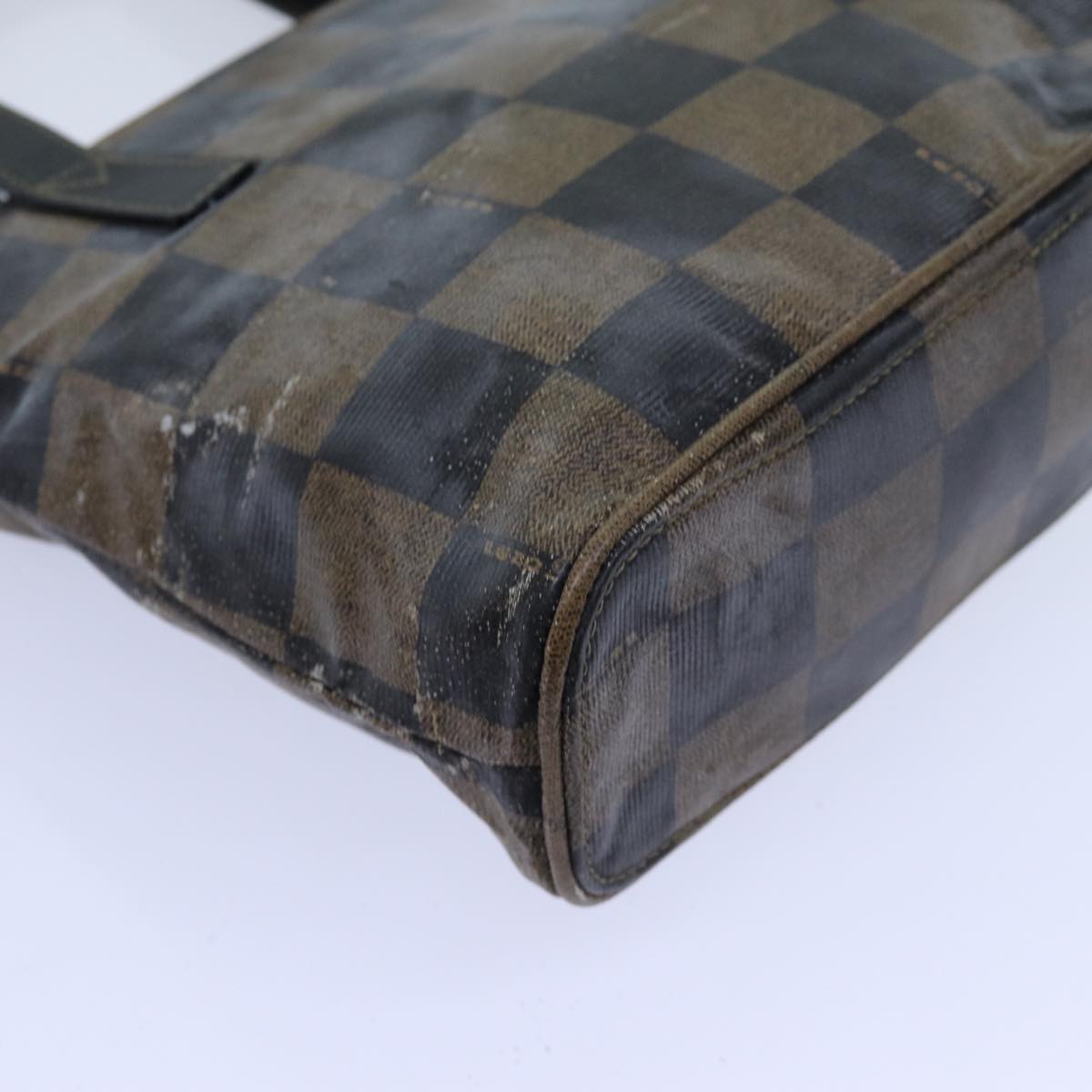 FENDI Pecan Canvas Hand Bag 2way Brown Black Auth 69215