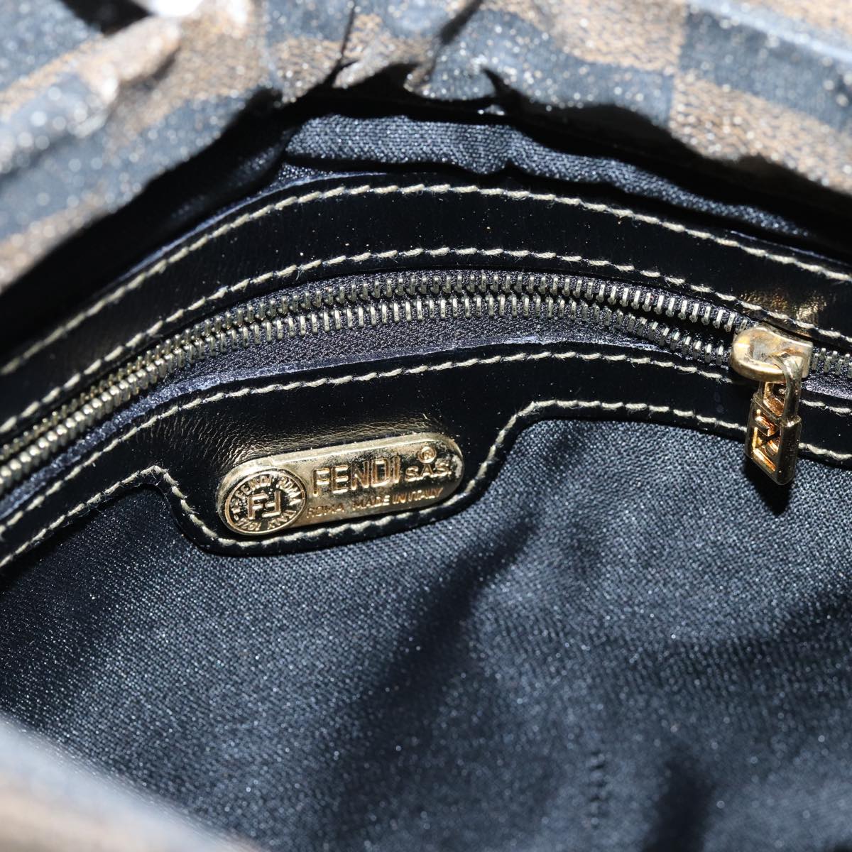 FENDI Pecan Canvas Hand Bag 2way Brown Black Auth 69215