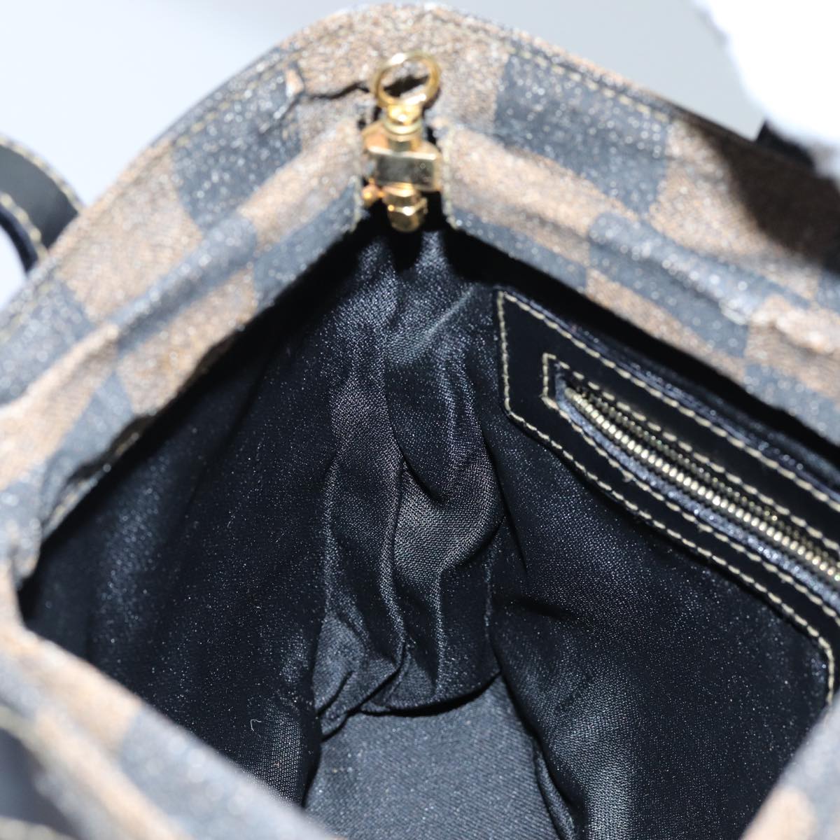 FENDI Pecan Canvas Hand Bag 2way Brown Black Auth 69215