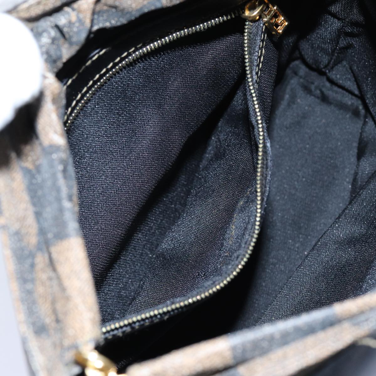 FENDI Pecan Canvas Hand Bag 2way Brown Black Auth 69215