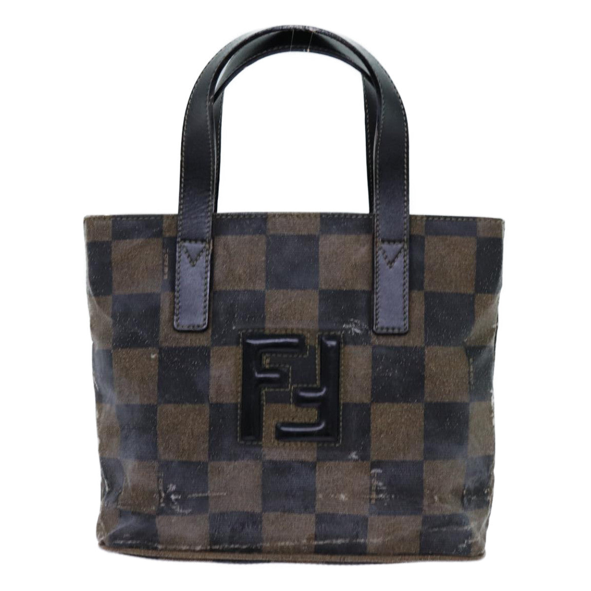 FENDI Pecan Canvas Hand Bag 2way Brown Black Auth 69215