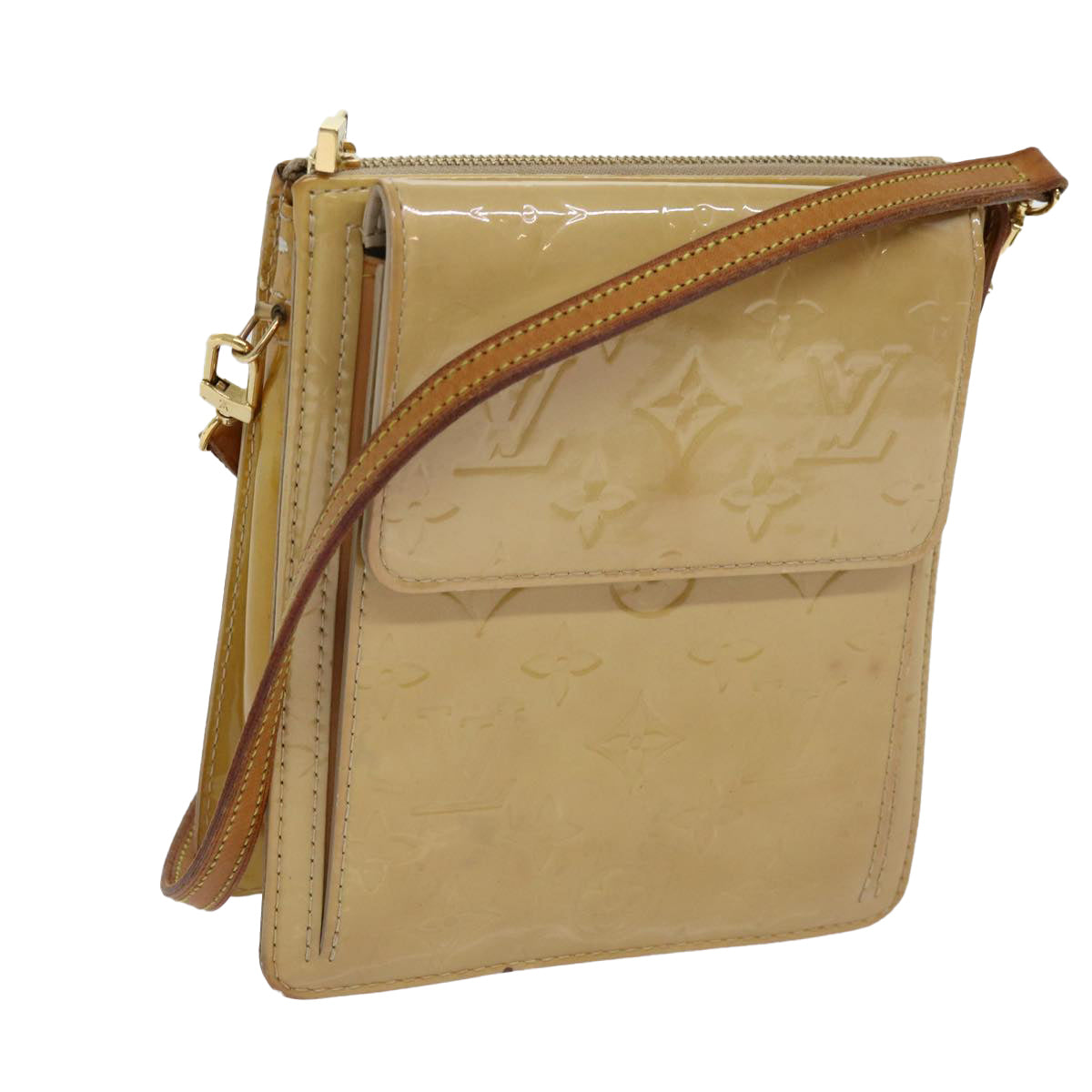 LOUIS VUITTON Monogram Vernis Motto Accessory Pouch Beige M91136 LV Auth 69248