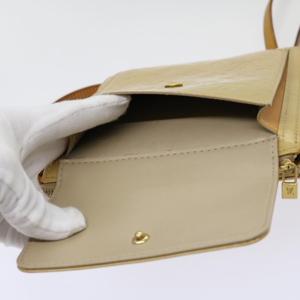 LOUIS VUITTON Monogram Vernis Motto Accessory Pouch Beige M91136 LV Auth 69248