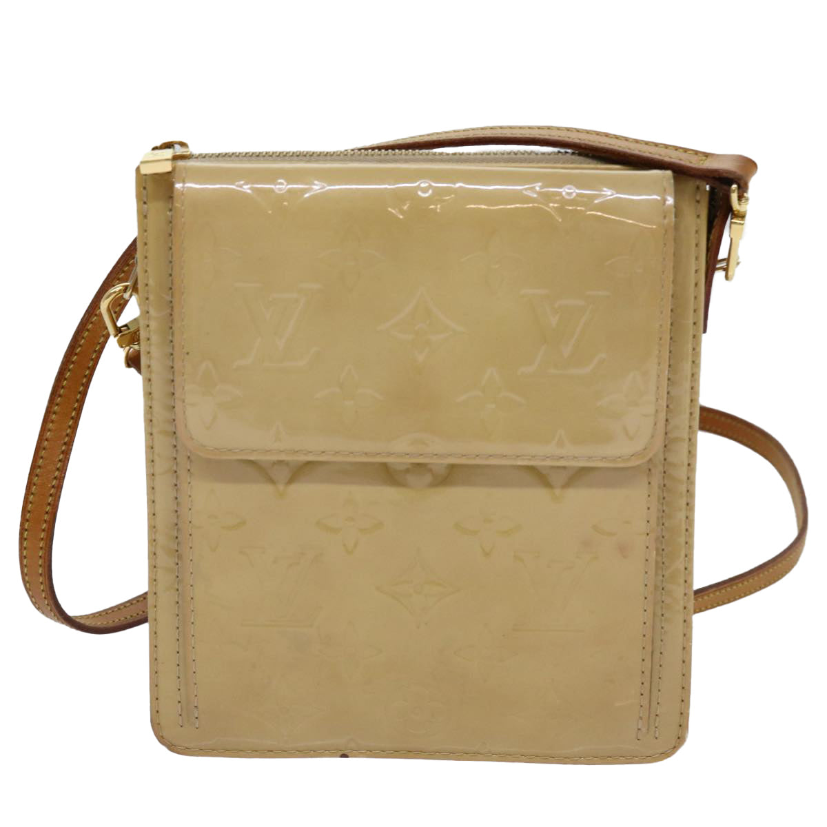 LOUIS VUITTON Monogram Vernis Motto Accessory Pouch Beige M91136 LV Auth 69248
