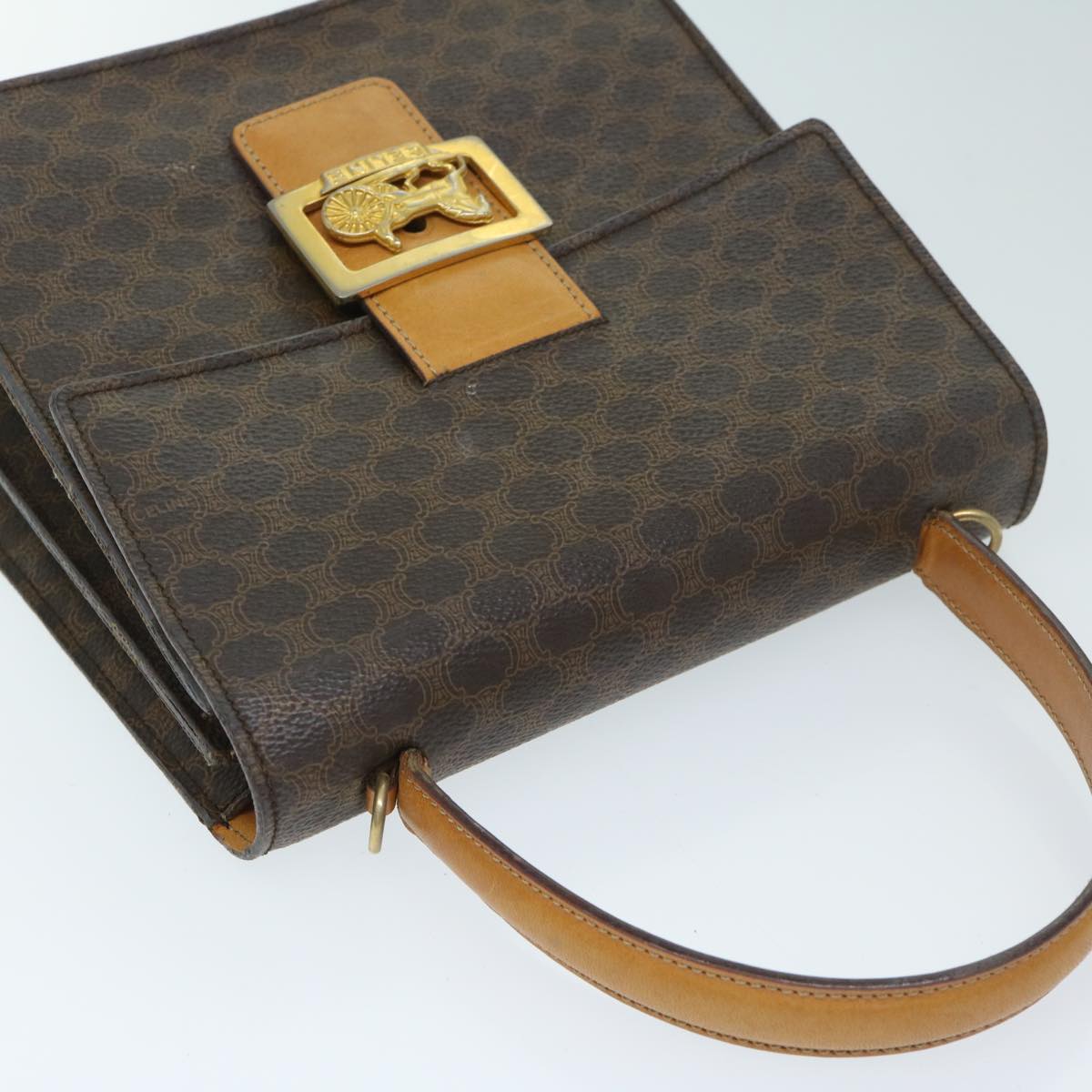 CELINE Macadam Canvas Hand Bag PVC Brown Auth 69272