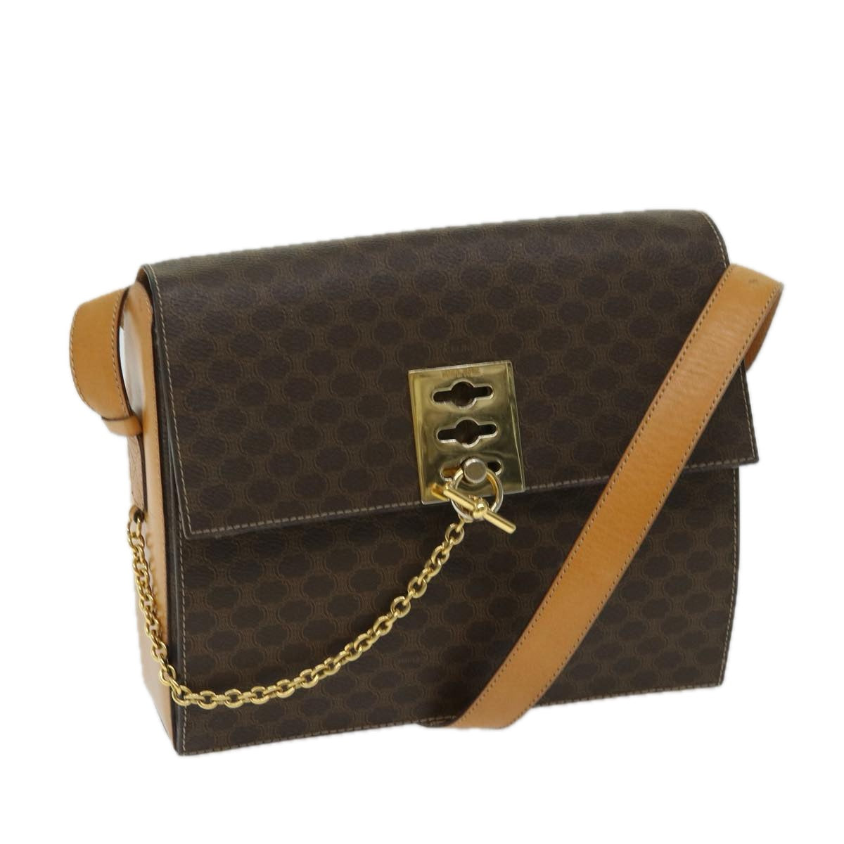 CELINE Macadam Canvas Shoulder Bag PVC Brown Auth 69278