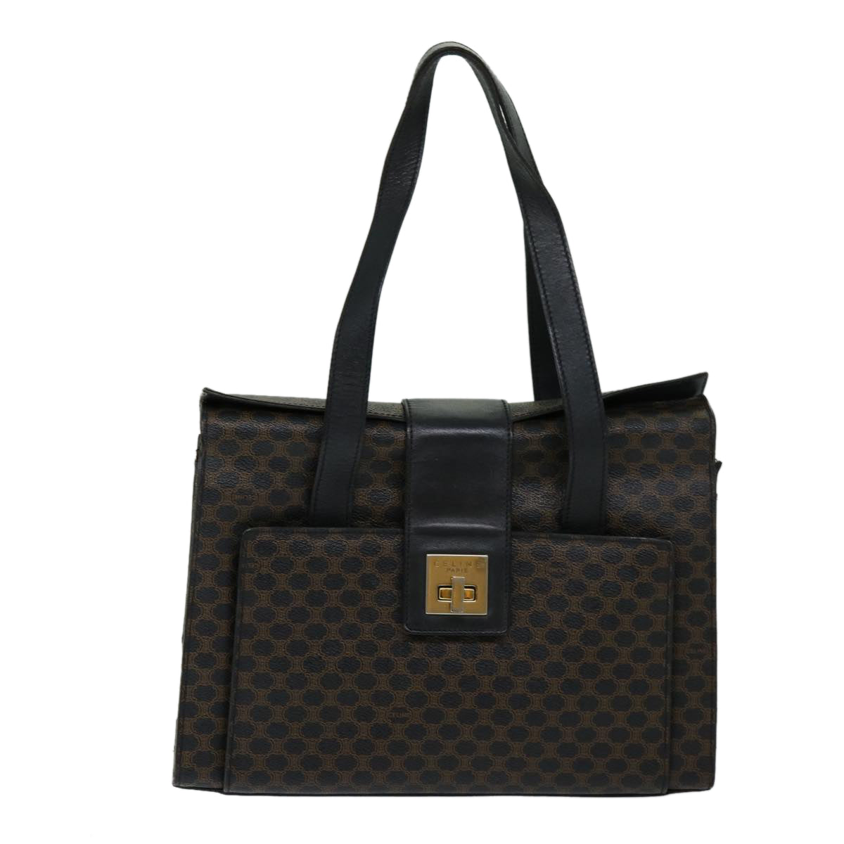 CELINE Macadam Canvas Hand Bag PVC Black Auth 69608