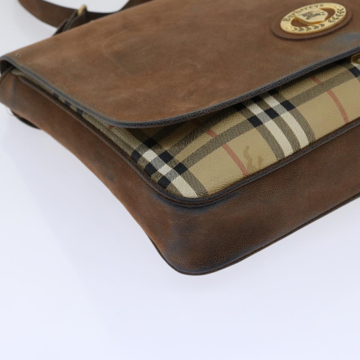 Burberrys Nova Check Business Bag PVC Leather 2way Beige Auth 69785