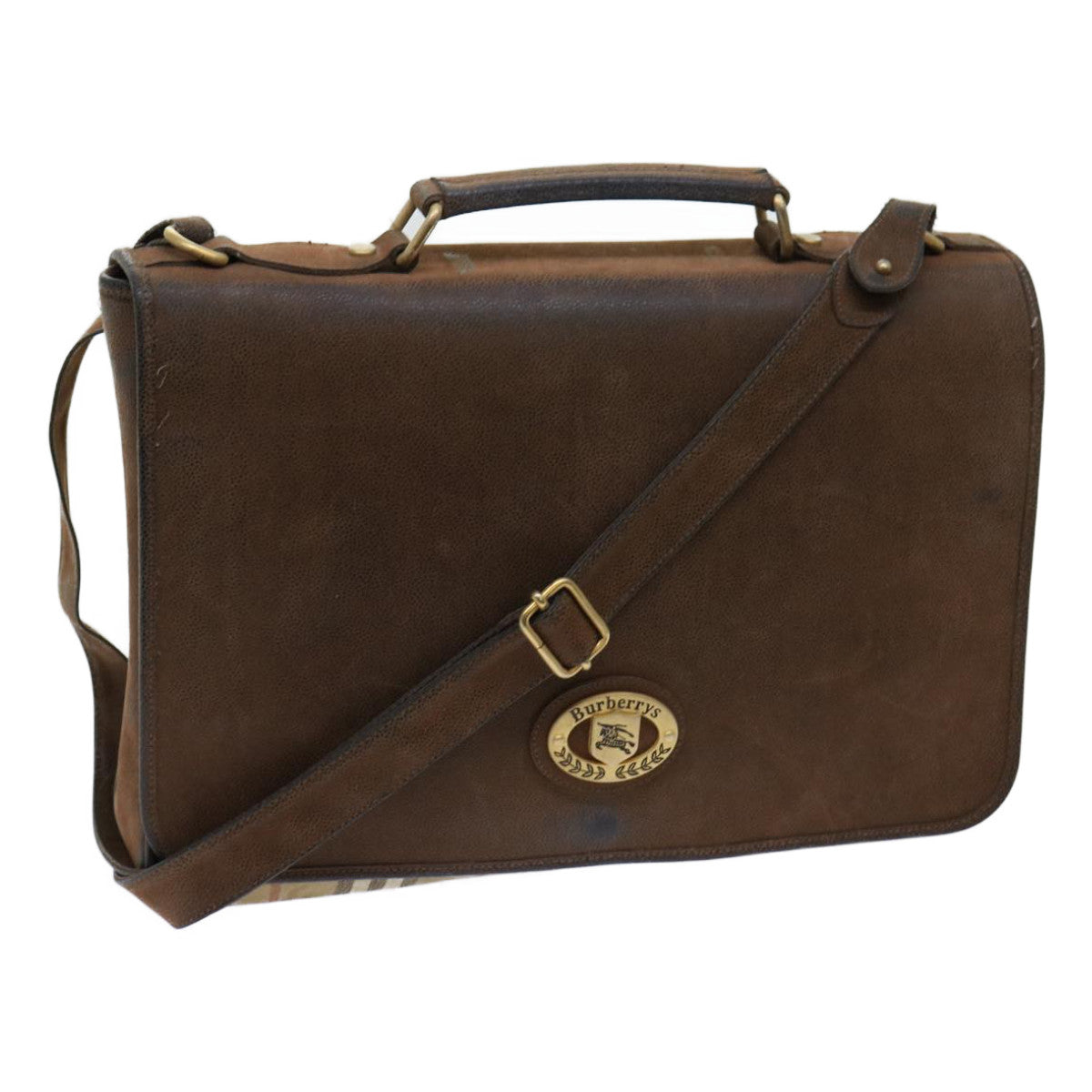 Burberrys Nova Check Business Bag PVC Leather 2way Beige Auth 69785