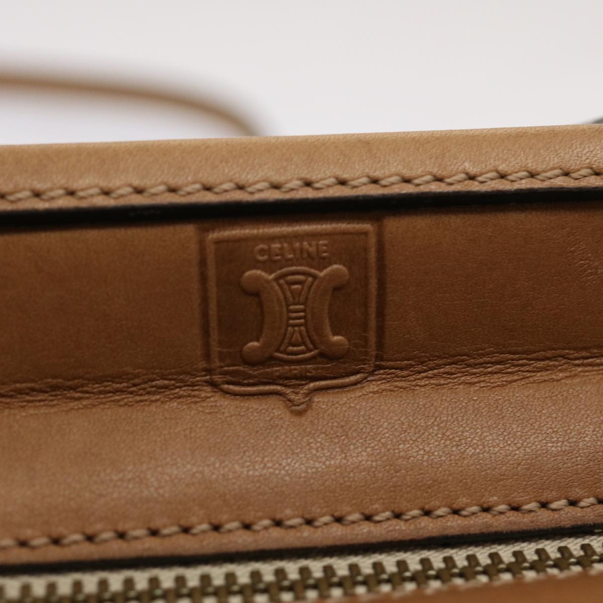 CELINE Hand Bag Leather 2way Beige Auth 69861