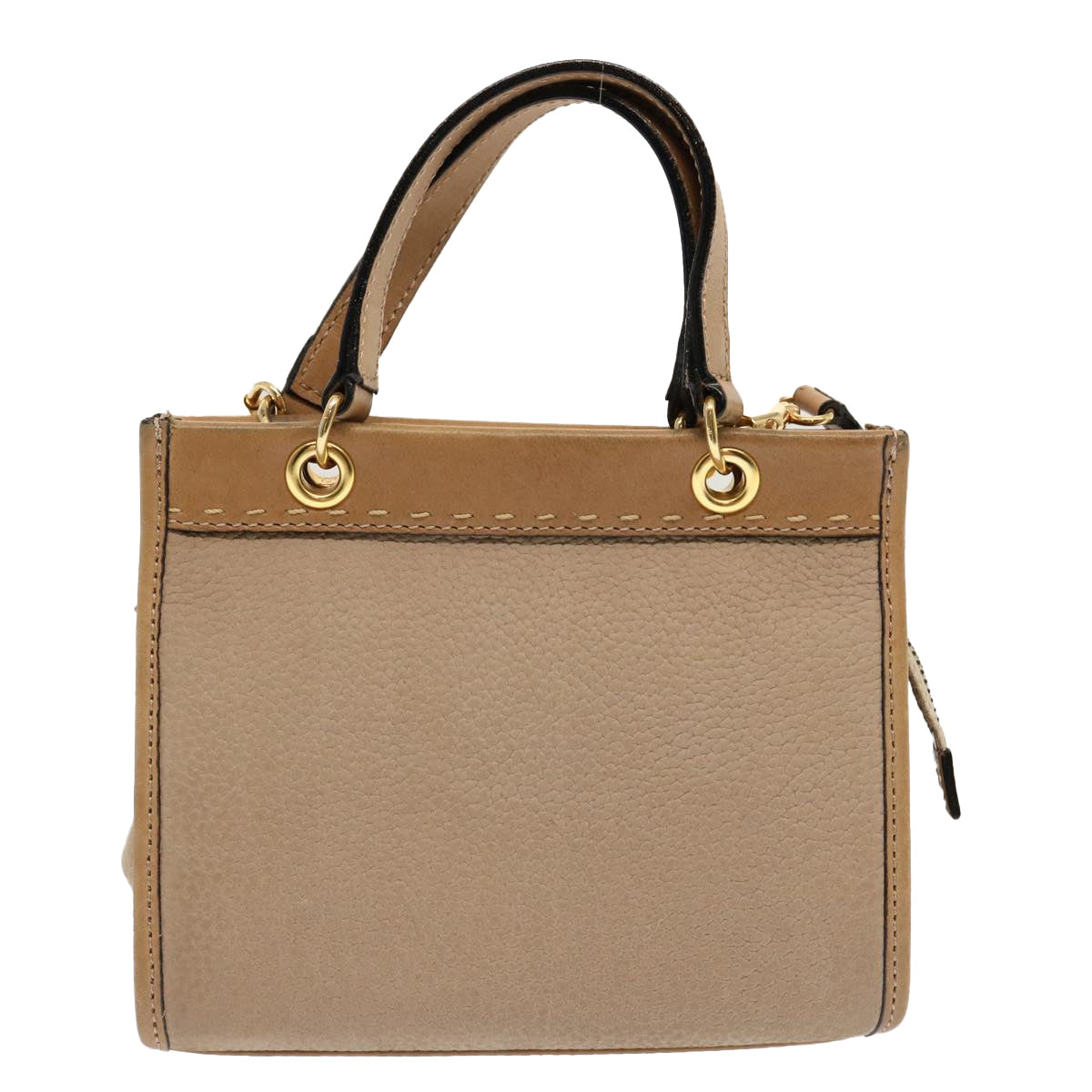 CELINE Hand Bag Leather 2way Beige Auth 69861