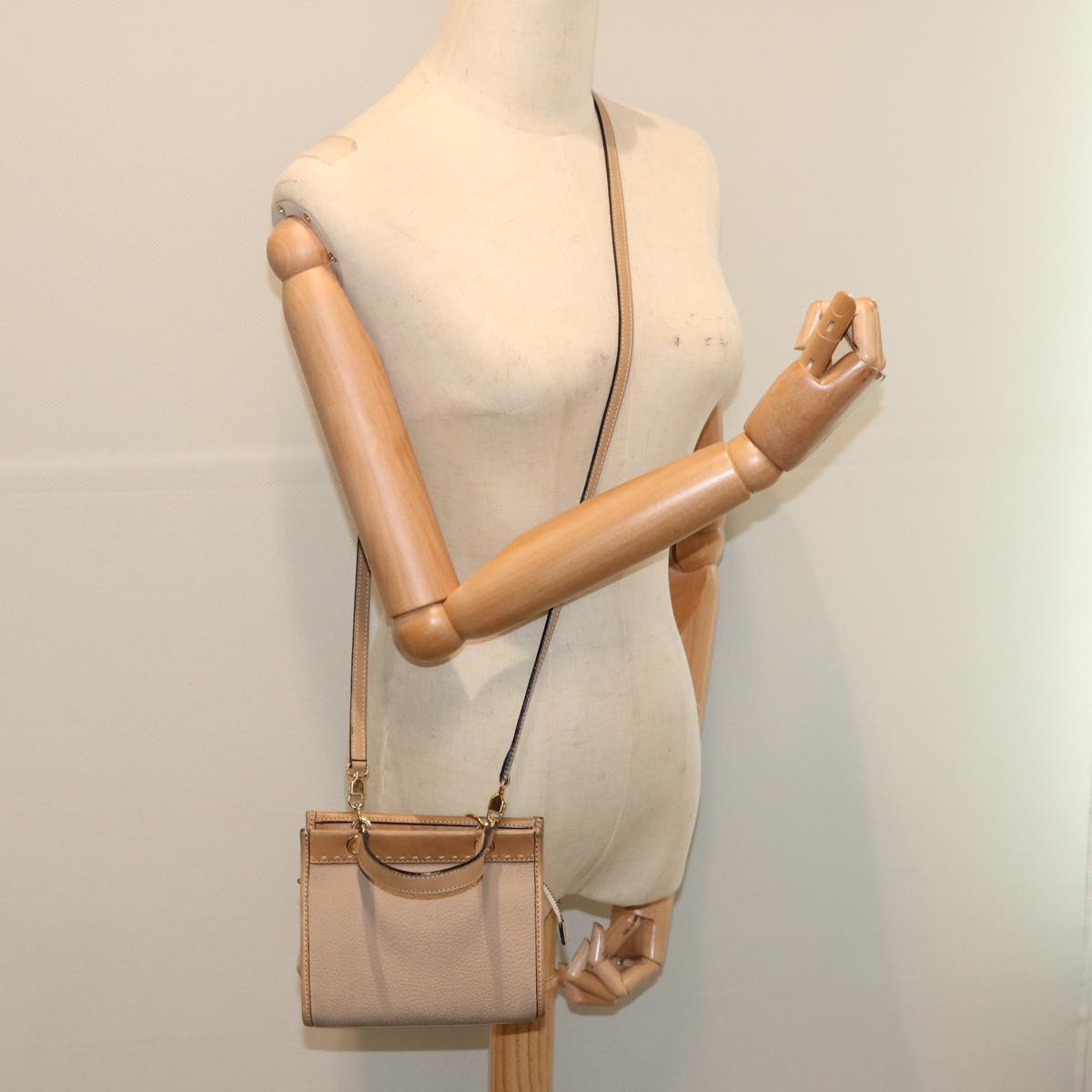 CELINE Hand Bag Leather 2way Beige Auth 69861