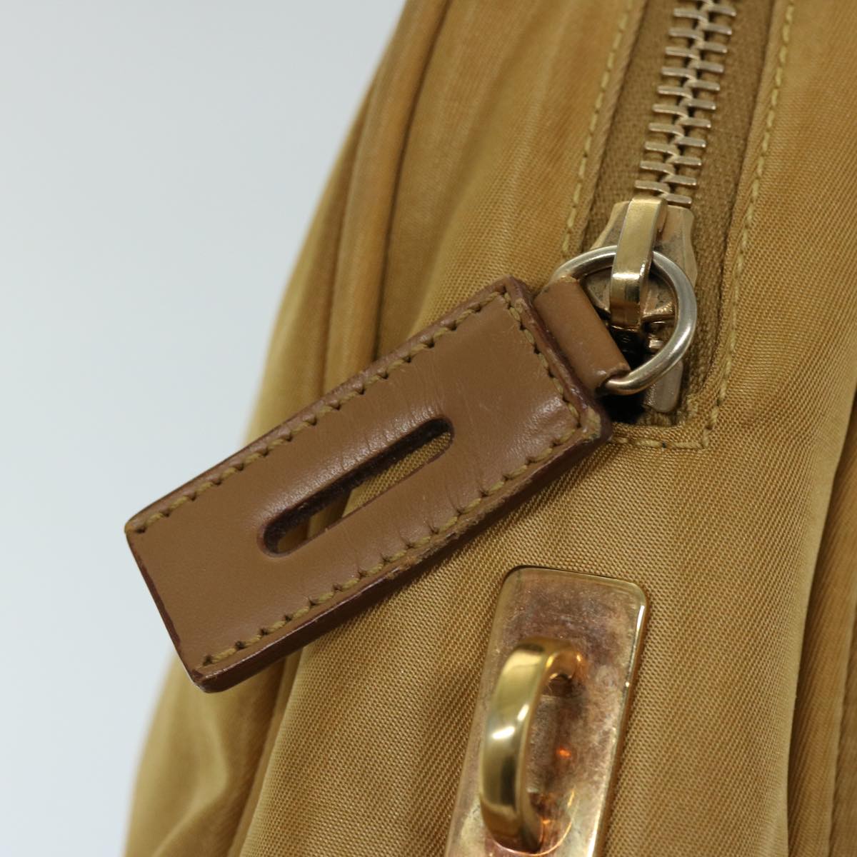 PRADA Hand Bag Nylon Beige Auth 69941