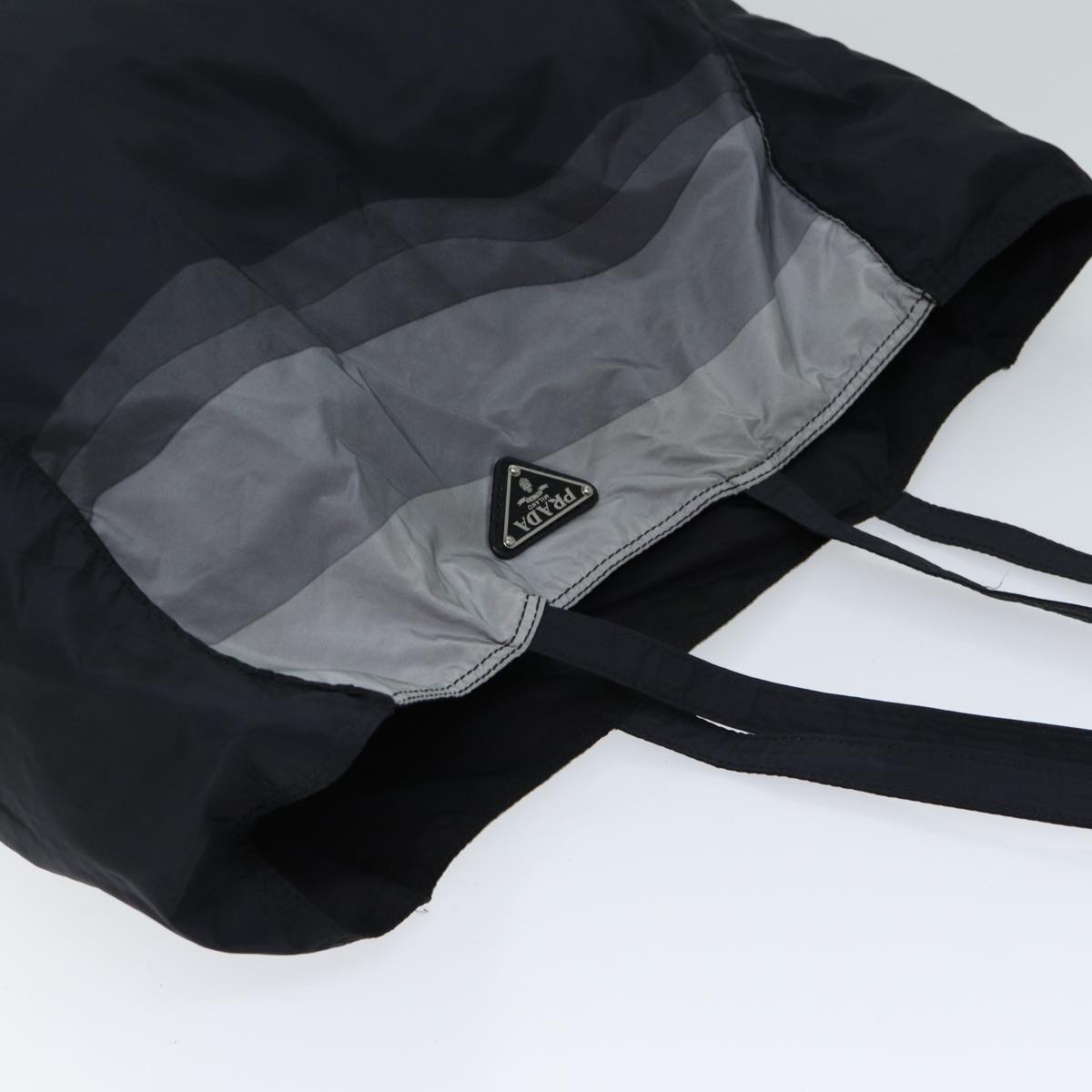 PRADA Tote Bag Nylon Black Gray Auth 69946