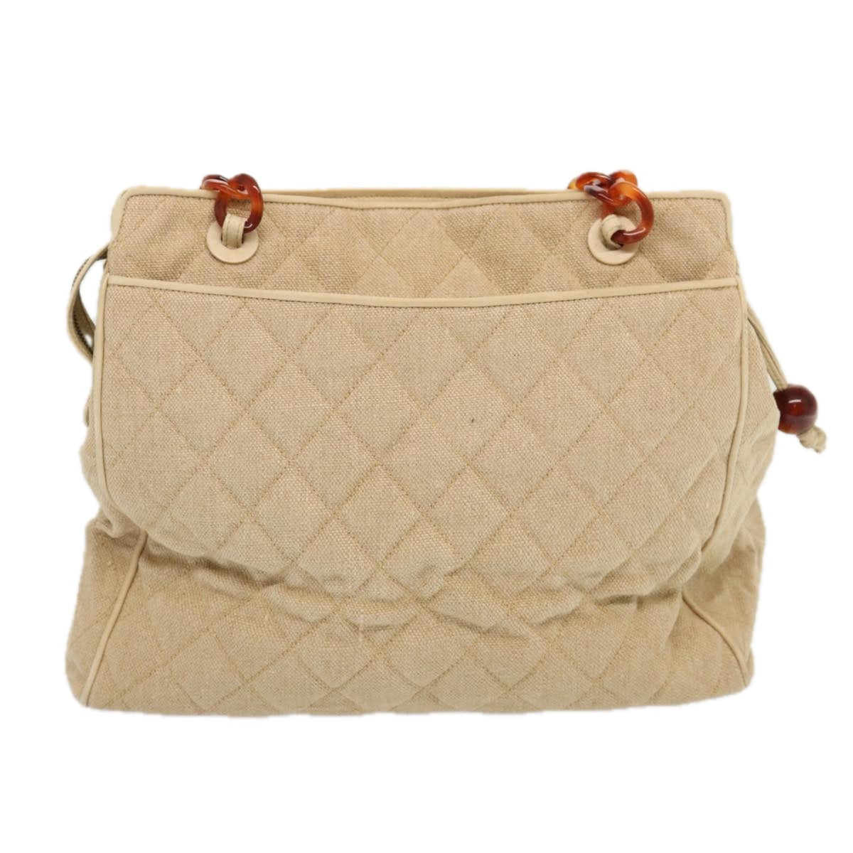 CHANEL Tote Bag Canvas Beige CC Auth 69969