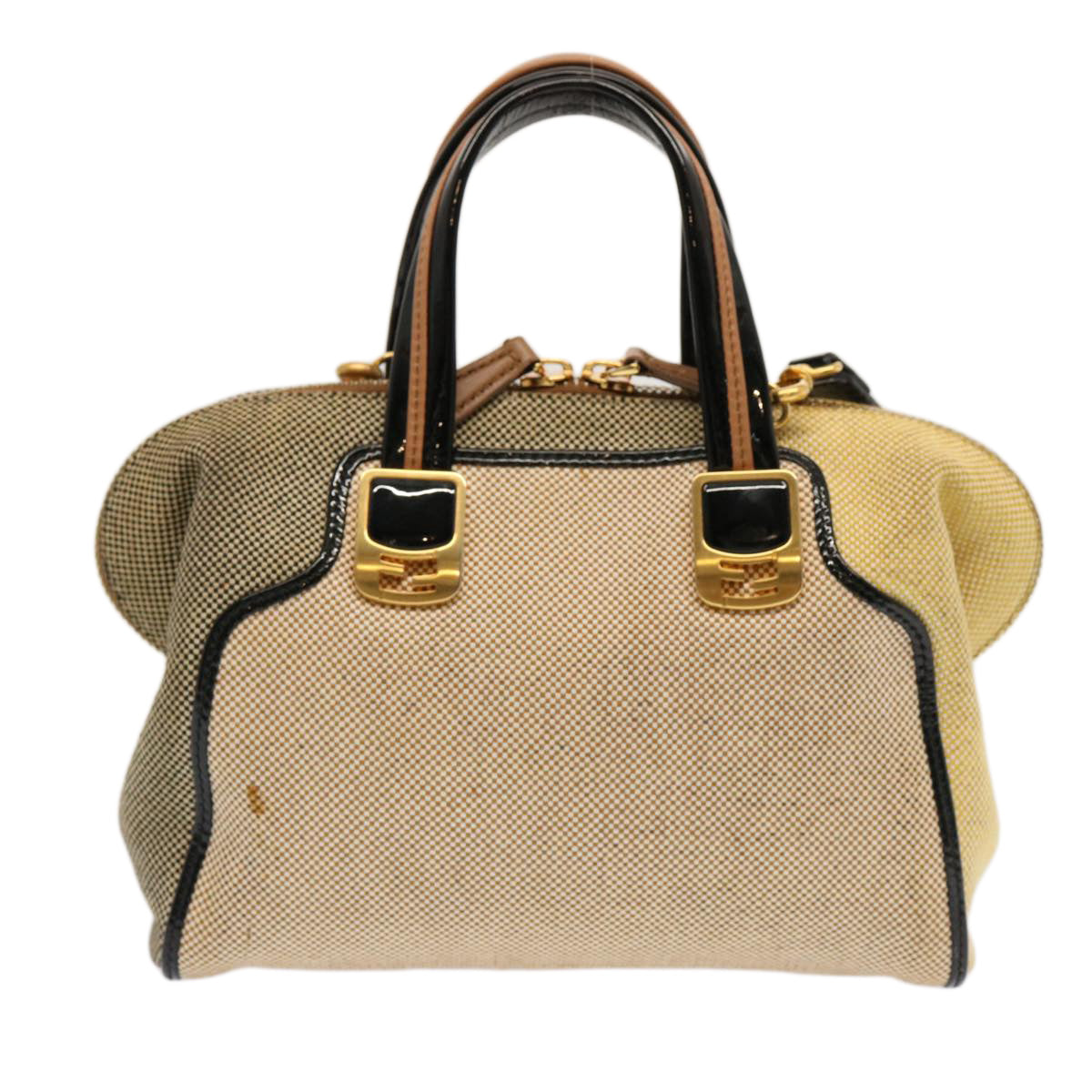 FENDI Hand Bag Canvas 2way Beige Auth 70343