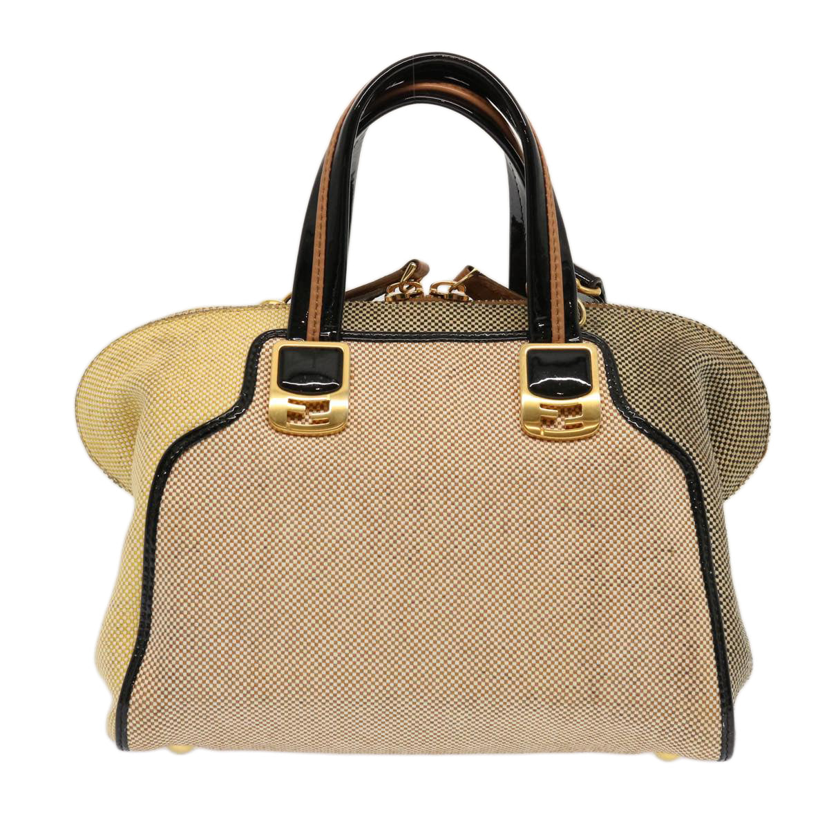 FENDI Hand Bag Canvas 2way Beige Auth 70343