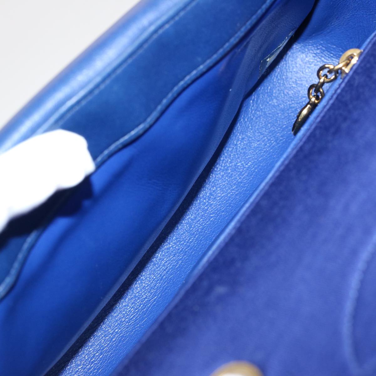 CHANEL Diana Matelasse Chain Shoulder Bag Canvas Blue Gold CC Auth 70391SAM