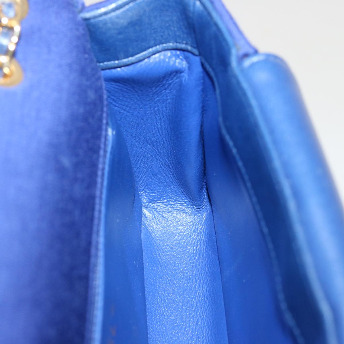 CHANEL Diana Matelasse Chain Shoulder Bag Canvas Blue Gold CC Auth 70391SAM