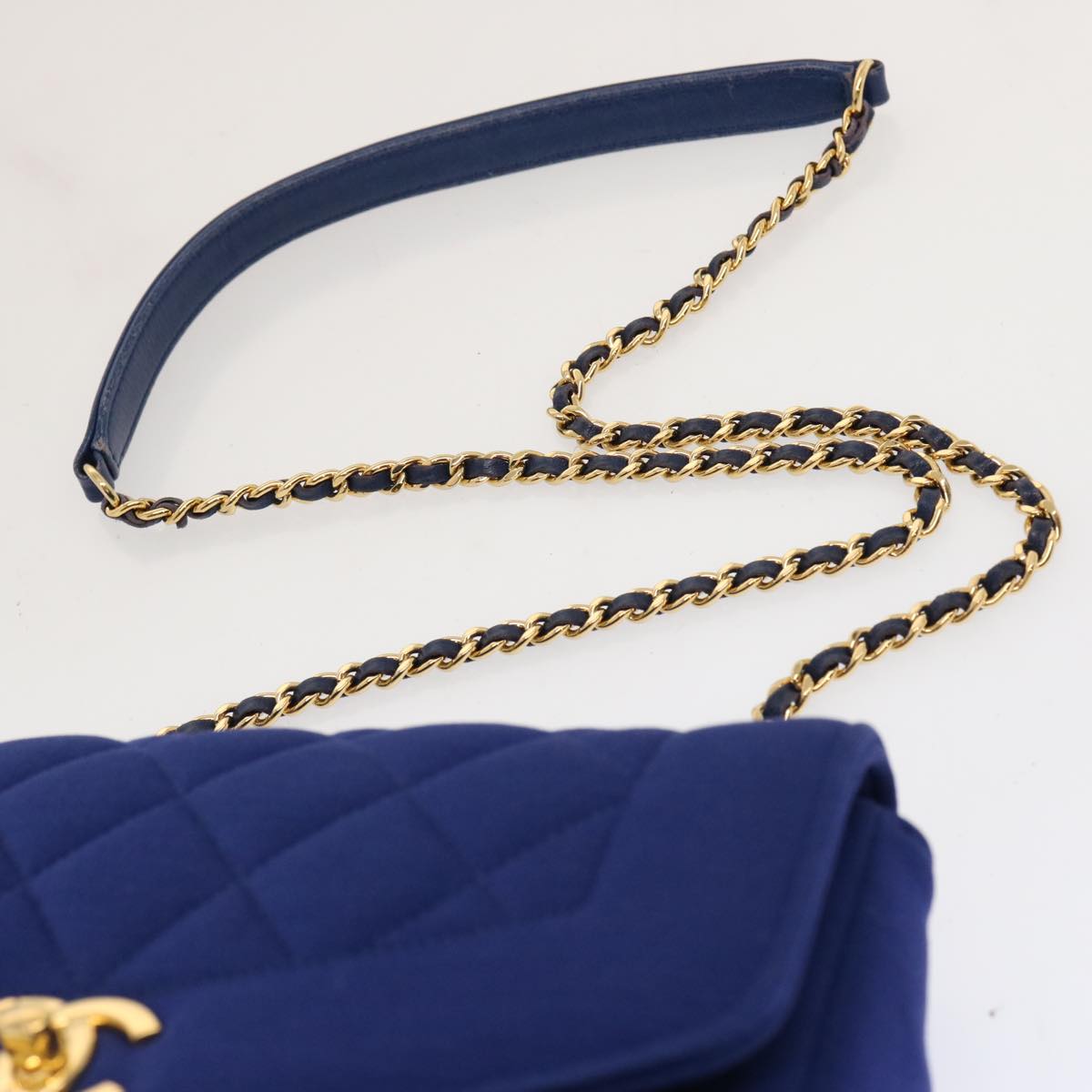 CHANEL Diana Matelasse Chain Shoulder Bag Canvas Blue Gold CC Auth 70391SAM