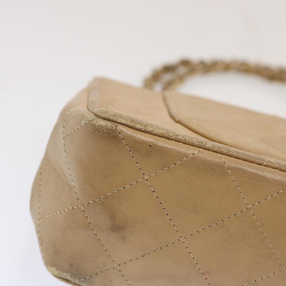 CHANEL Matelasse Chain Shoulder Bag Lamb Skin Beige CC Auth 70454A