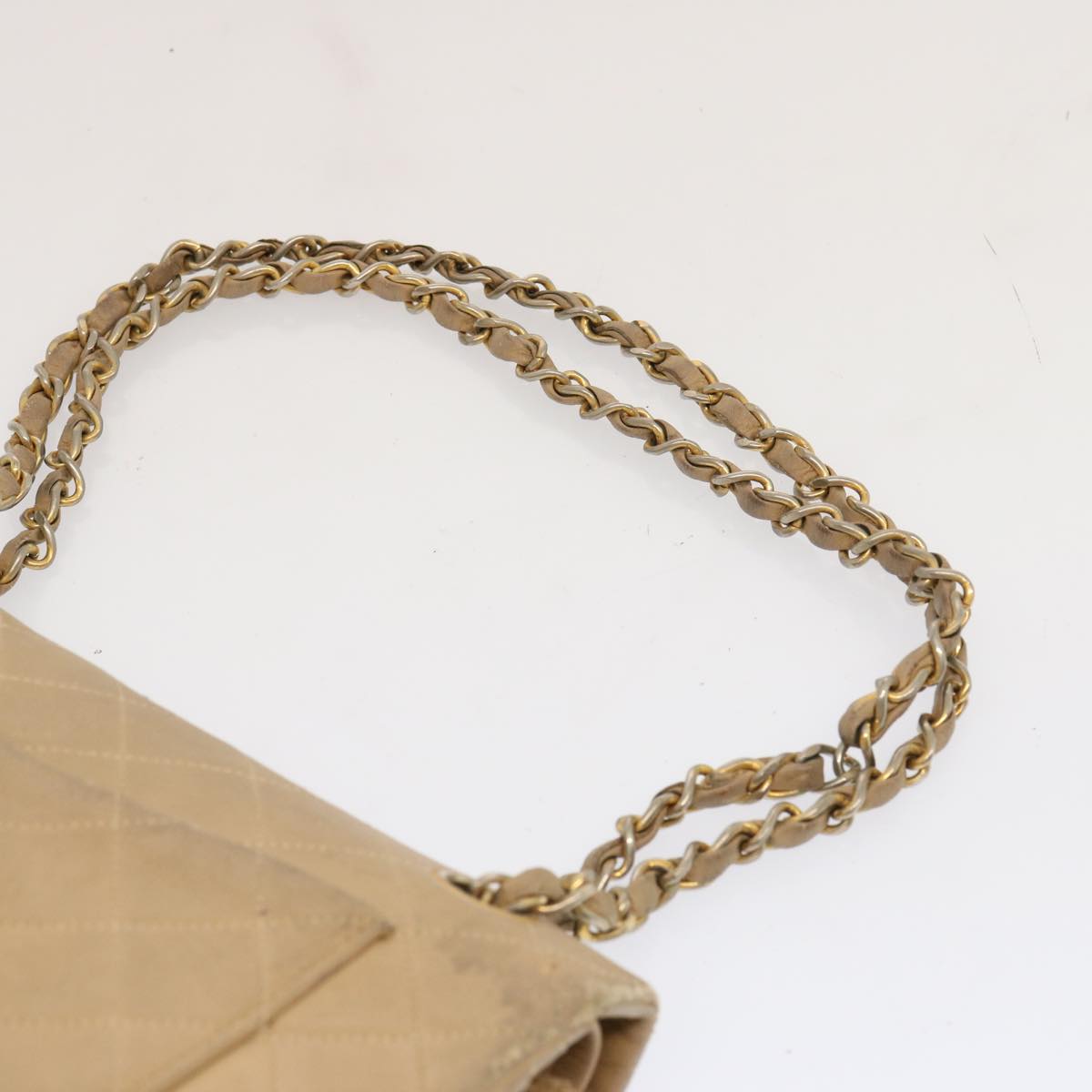 CHANEL Matelasse Chain Shoulder Bag Lamb Skin Beige CC Auth 70454A