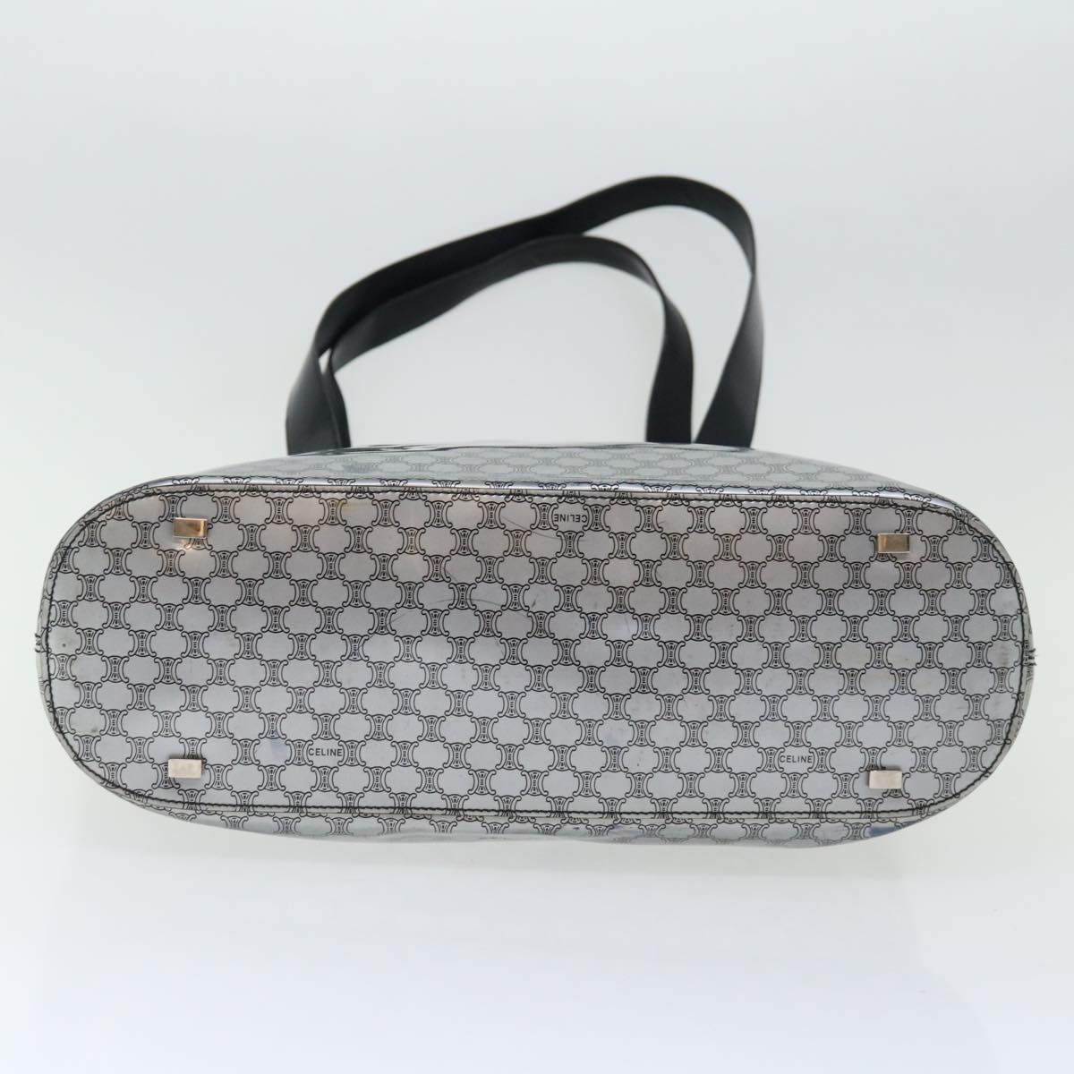 CELINE Macadam Canvas Tote Bag Enamel Silver Black Auth 70632