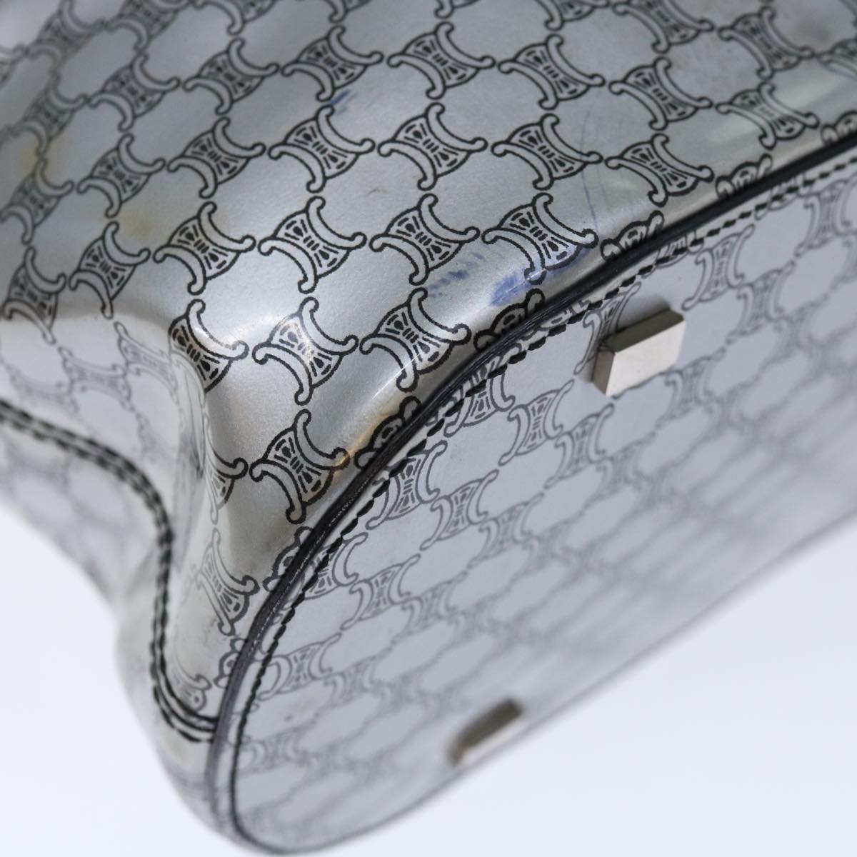 CELINE Macadam Canvas Tote Bag Enamel Silver Black Auth 70632