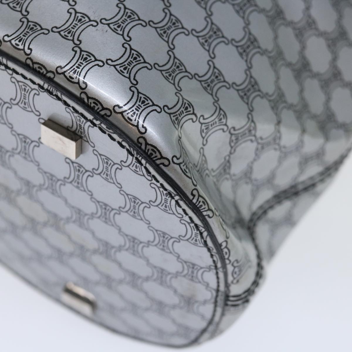 CELINE Macadam Canvas Tote Bag Enamel Silver Black Auth 70632