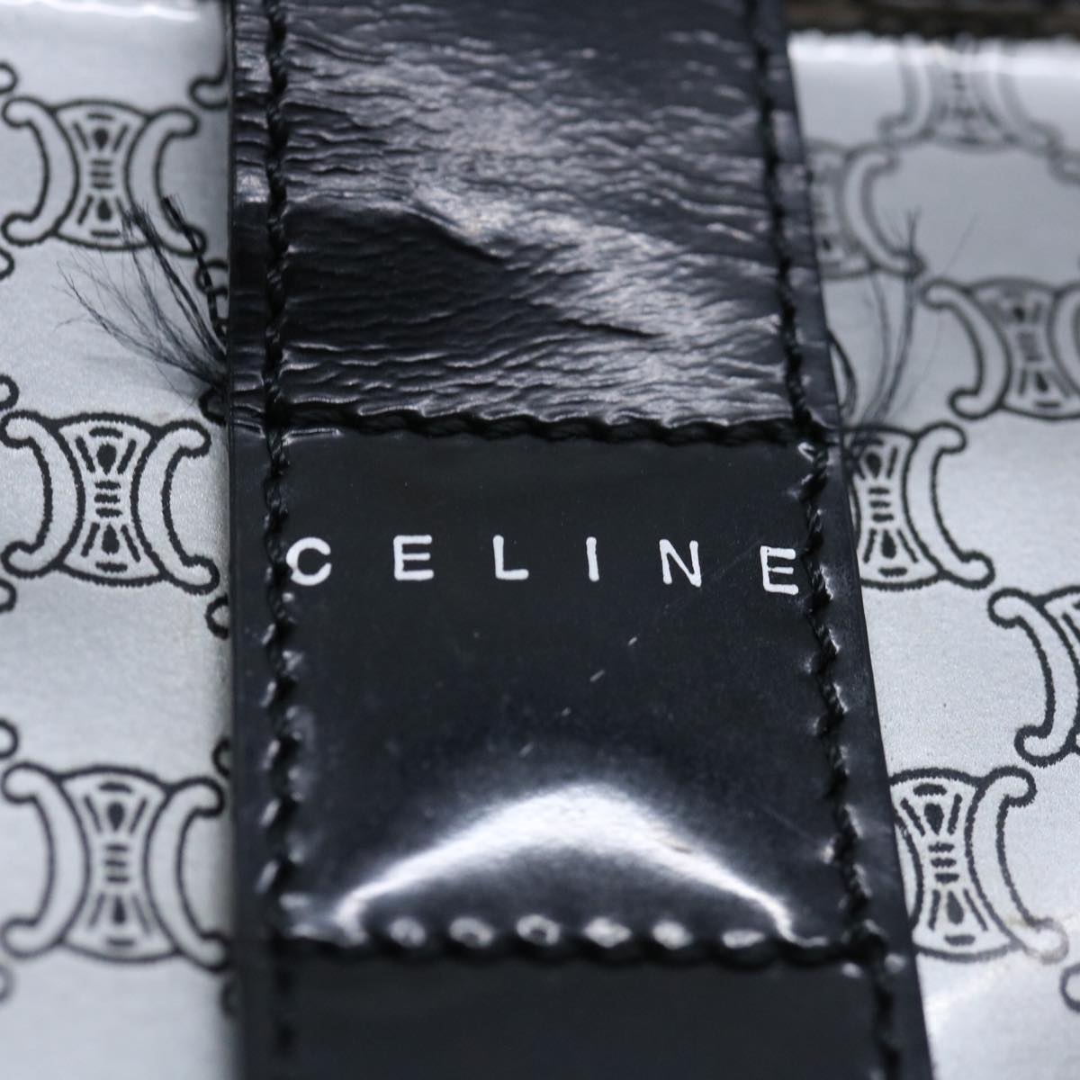 CELINE Macadam Canvas Tote Bag Enamel Silver Black Auth 70632