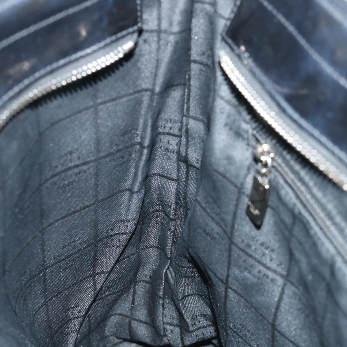 CELINE Macadam Canvas Tote Bag Enamel Silver Black Auth 70632