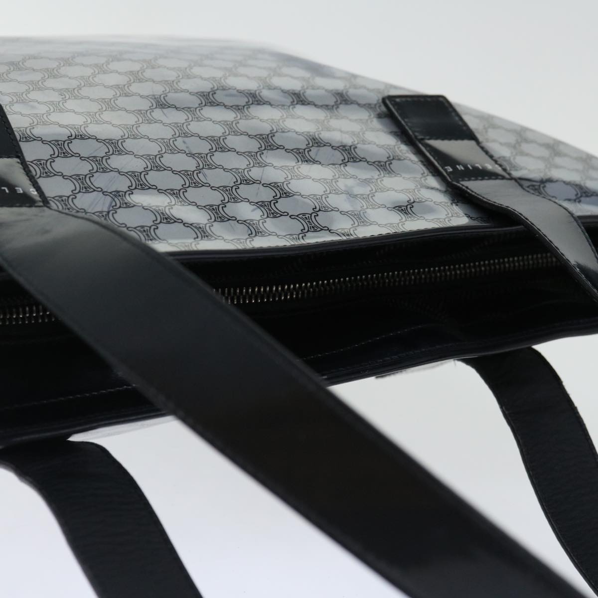 CELINE Macadam Canvas Tote Bag Enamel Silver Black Auth 70632