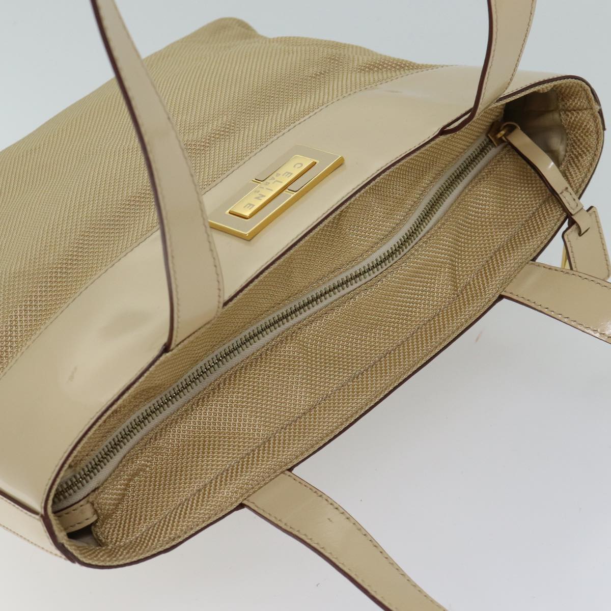 CELINE Shoulder Bag Canvas Beige Auth 70633