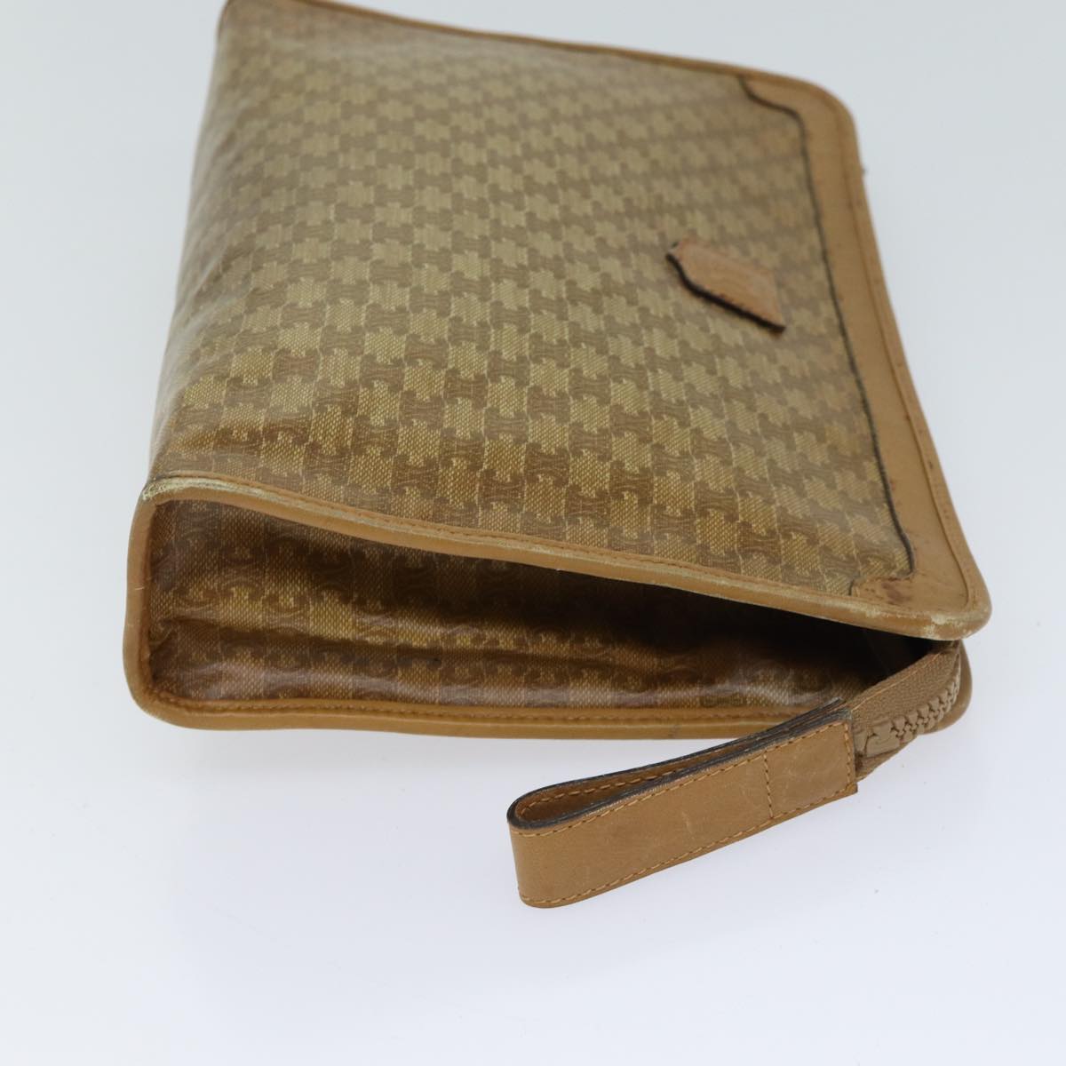 CELINE Macadam Canvas Clutch Bag Beige Auth 70658