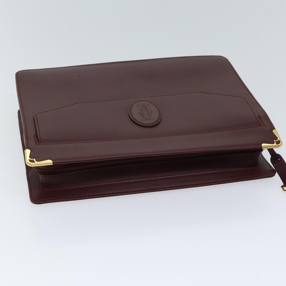 CARTIER Clutch Bag Leather Bordeaux Auth 70664