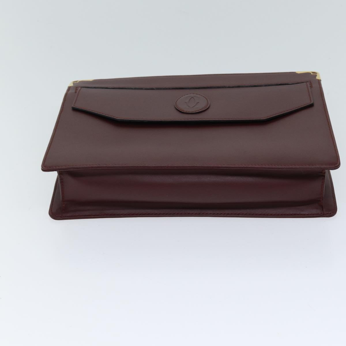 CARTIER Clutch Bag Leather Bordeaux Auth 70664
