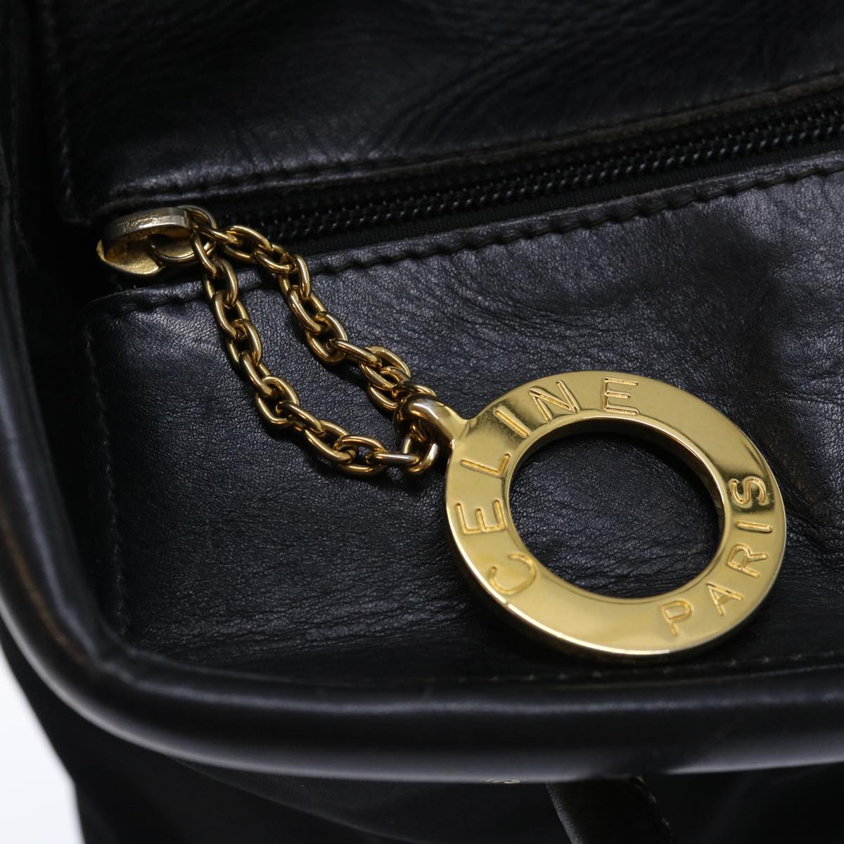 CELINE Hand Bag Nylon Black Auth 70673