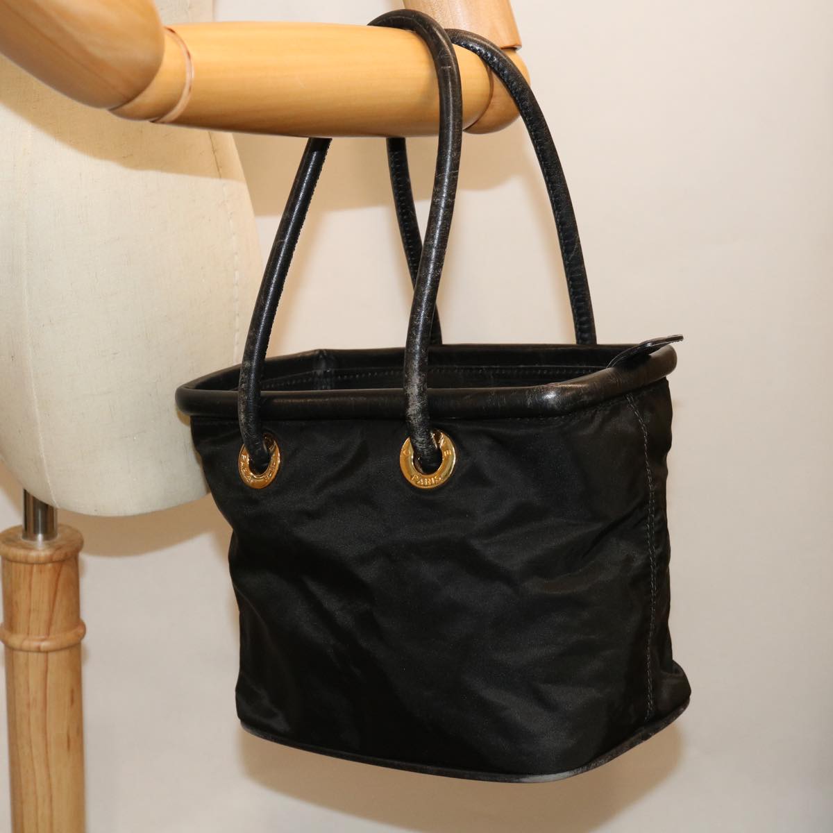 CELINE Hand Bag Nylon Black Auth 70673