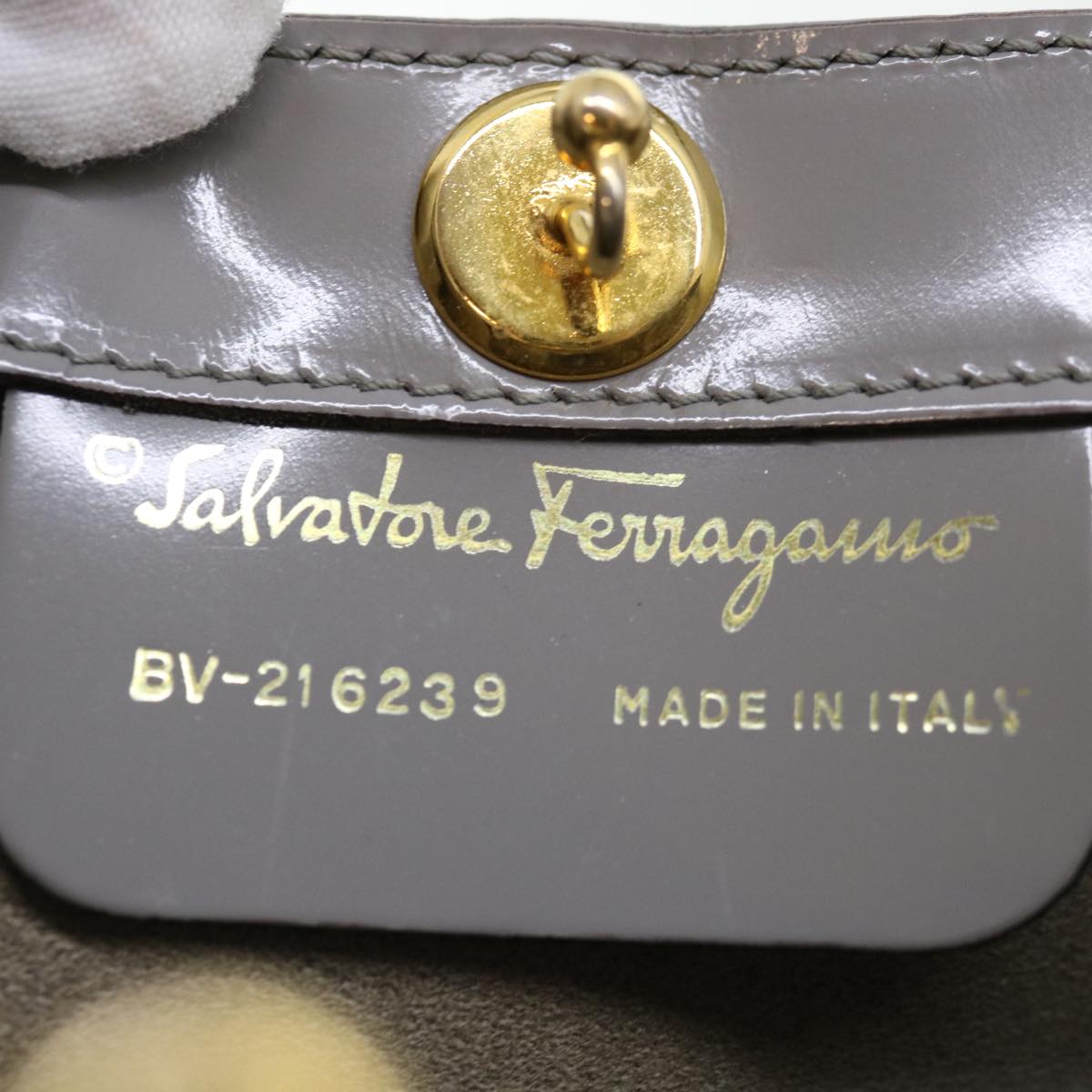 Salvatore Ferragamo Hand Bag Patent leather Gray Auth 70674